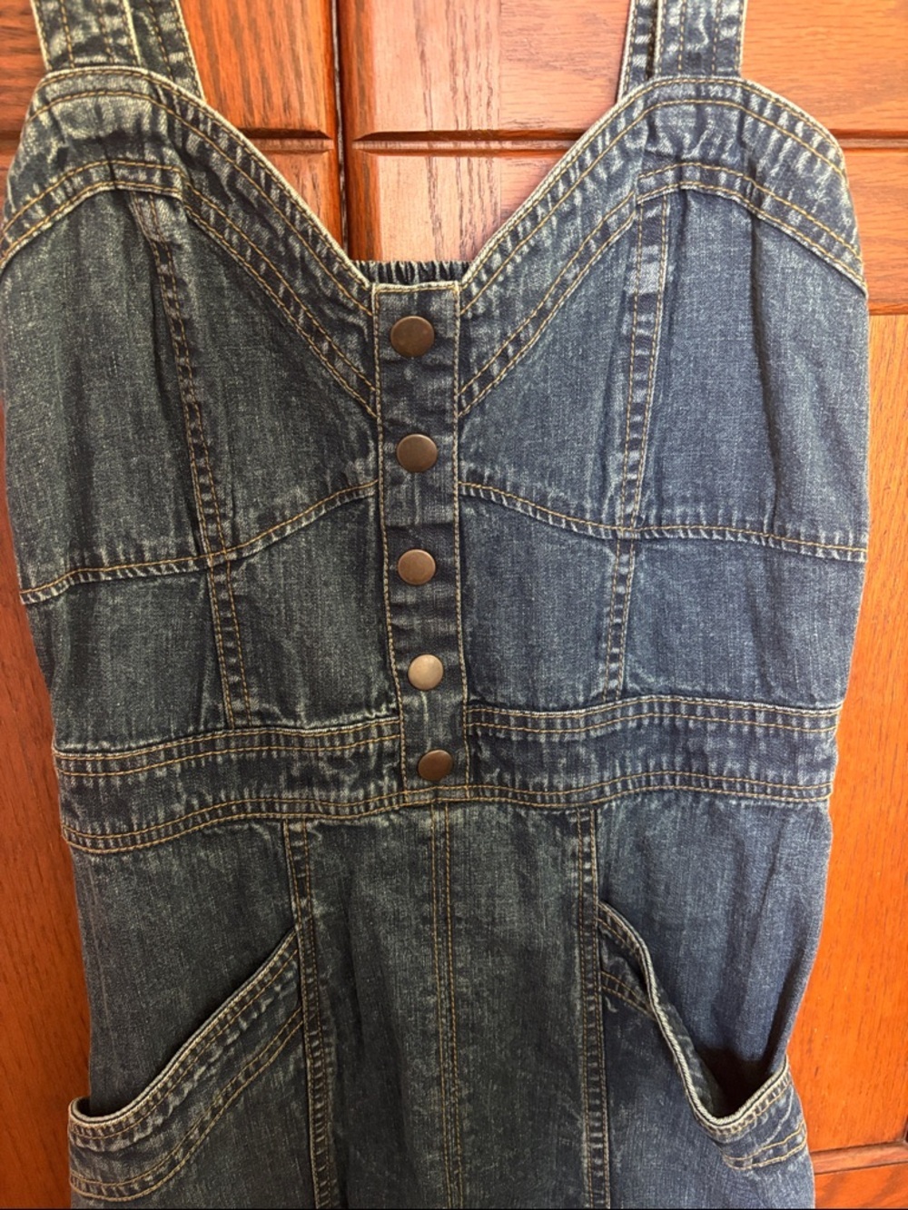 Japna Dark Blue Denim Pinafore Overalls Dress - Picture 6 of 10